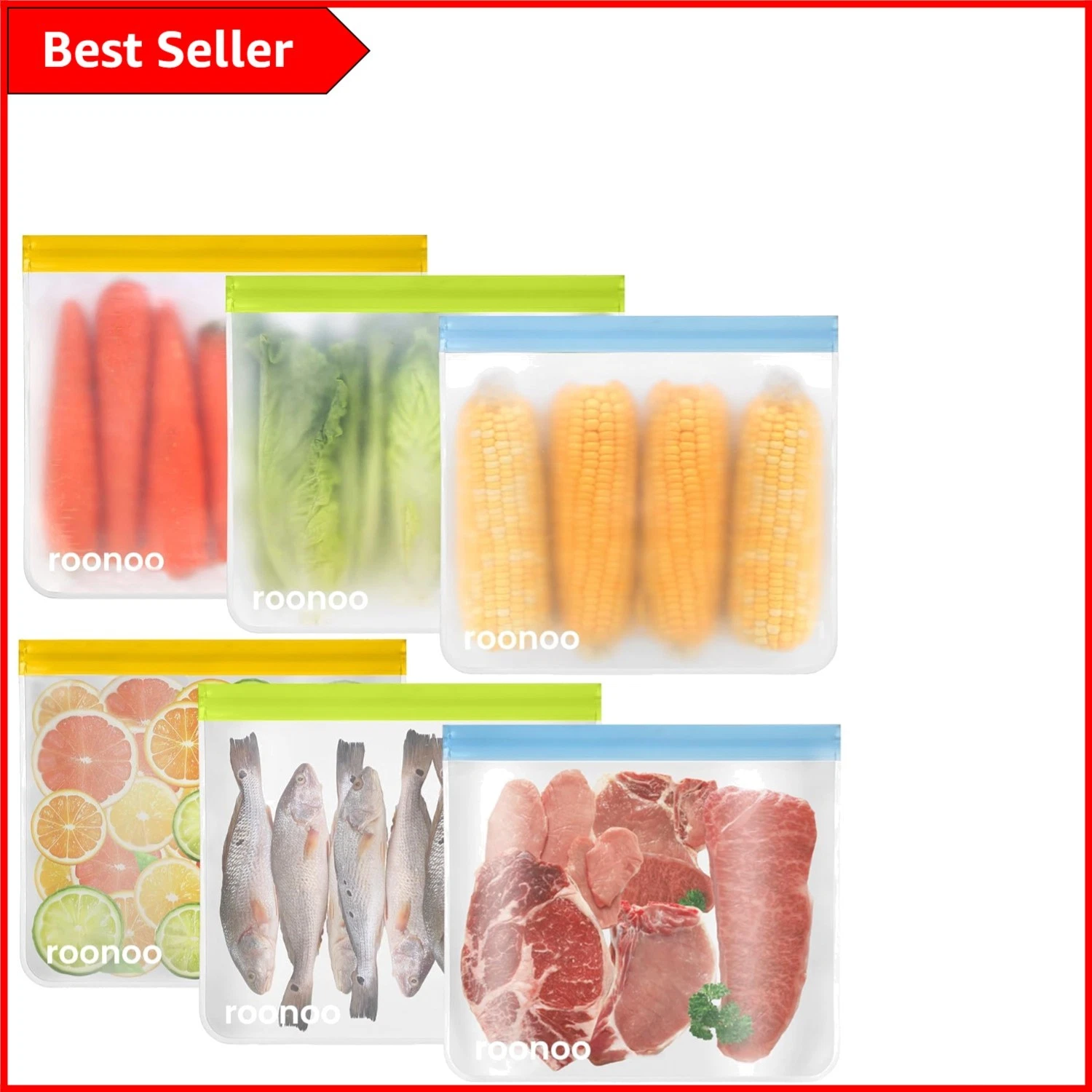6 Pack Eco-Friendly Reusable Gallon Freezer Bags - Leakproof & Dishwasher Safe