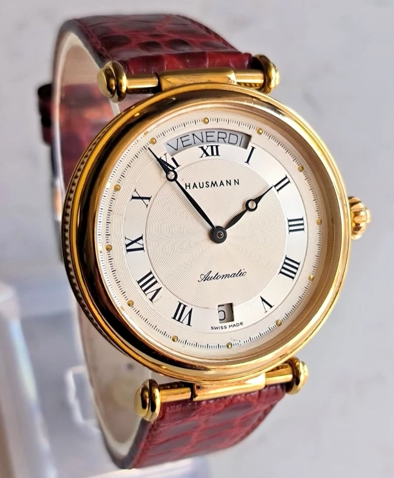 Hausmann automatico 37 mm day date guilloche dial placcato oro - Immagine 2 di 4