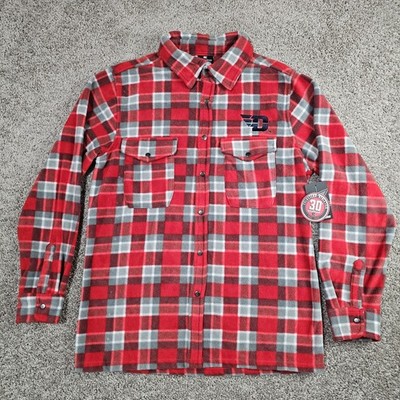 NWT Dayton Flyers Mens L Colosseum Plaid Fleece Shacket Snap Red Gray