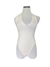Intimately Free People Womens Hot In Halters Bodysuit Size S White Ribbed Knit