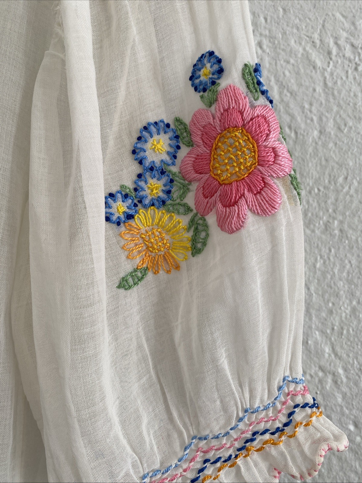 Vintage 30s 40s Floral Embroidered Sheer Cotton B… - image 10