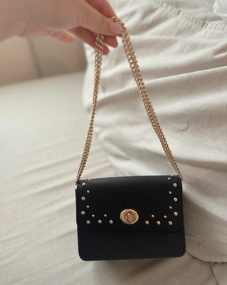 Coach small black bag with gold chains