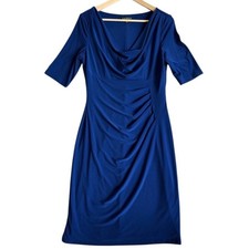 Lauren Ralph Lauren Sheath Dress Women 10 Blue Ruched Cowl Neck Short Sleeve