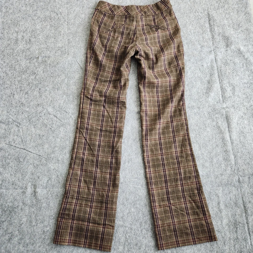 Trina Turk Plaid Lined Pants Womens 0 Brown Flare Preppy Academia Y2K Dress - Image 2 of 4