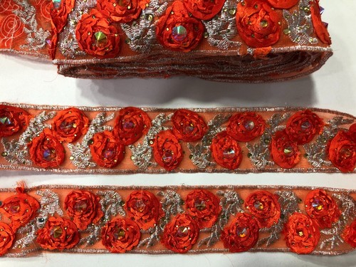 Rosenblüten Spitzenstoffbesatz Brautblumen Spitze Borte 5cm Nichtelastisch - Bild 9 von 16