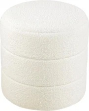 HomePop Round Ottoman Boucle Channel Texture Modern Living Room Bedroom Cream
