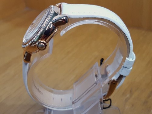 Reloj Bolsillo Damas Wow Cuero Blanco Oro Rosa Conjunto Swarovski Arte Pop PK1010 NUEVO - Imagen 4 de 11