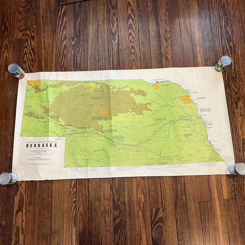 Vintage Historical Nebraska Map 31x58” Underground Railroad Mormon Oregon Trail - Picture 2 of 21