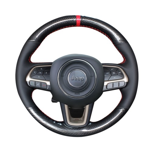 Black Carbon Fiber Leather Car Steering Wheel Hand Sewing Wrap For Jeep Compass - Picture 1 of 7