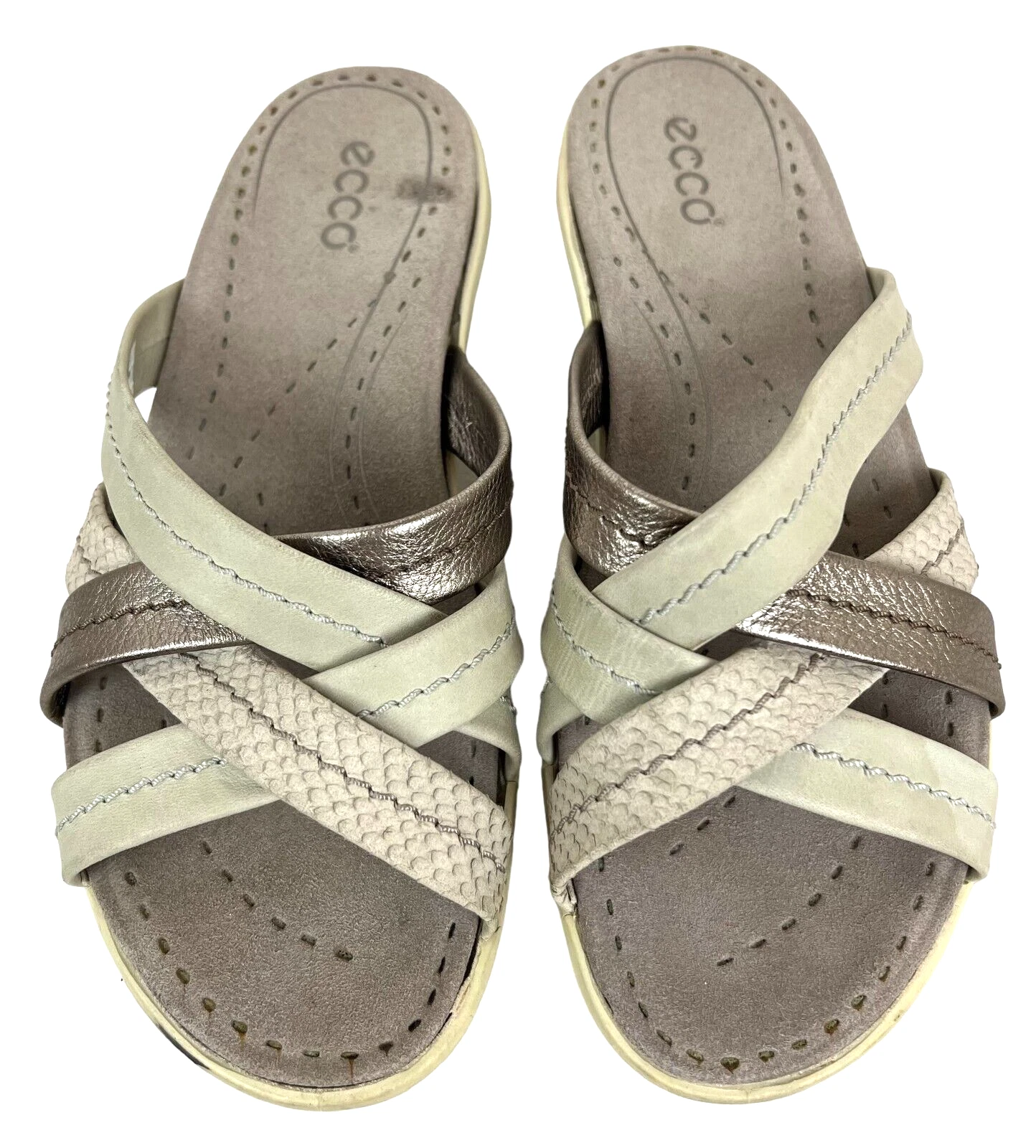 Sandali bassi donna Ecco Babett misura 37 cinturino slide pelle beige e bronzo