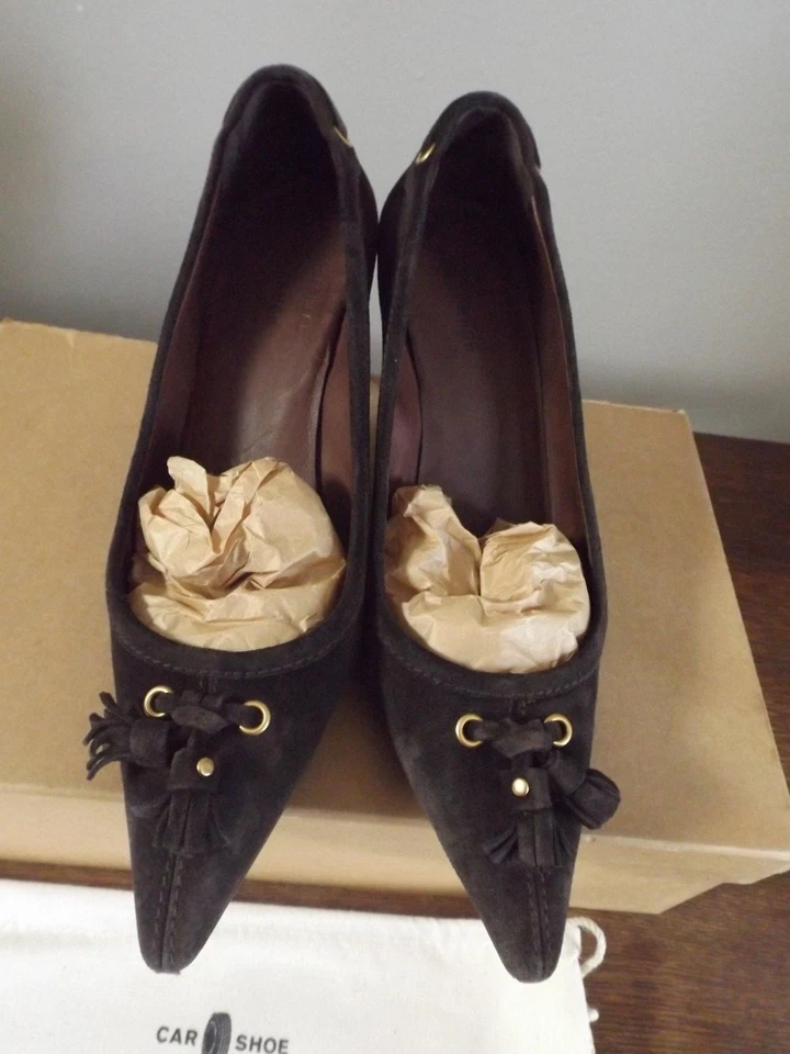 THE ORIGINAL CAR SHOE PRADA Marrón Gamuza Borla Tacones Zapatos Talla 38.5 / 8.5 $325 Foto 3 de 4