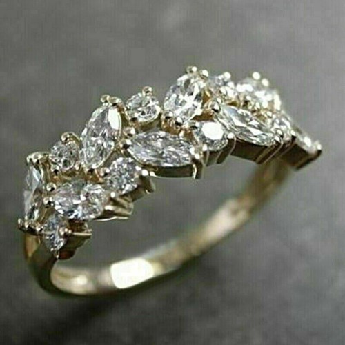 Anello Fede Nuziale Placcato Oro Giallo 14k Diamante Marchesa Creato in Laboratorio 1,50 Ct - Foto 3 di 3