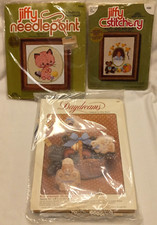 VTG  MIXED LOT OF 3 NEEDLECRAFTS YARN STITCH HAND EMBROIDERY KITS NEW USA