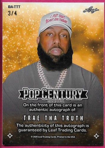 2025 Leaf Metal Pop Century TRAE THA TRUTH #BA-TTT Orange Shimmer Autograph 3/4 - Picture 2 of 2