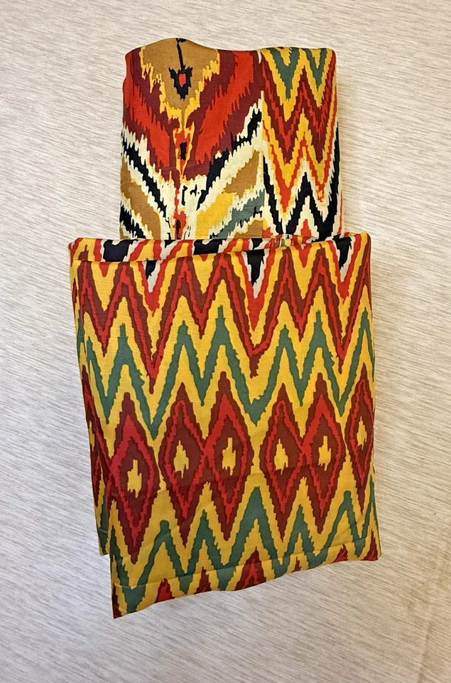 Шеврон, Пламя Икат Шелковая Ткань ДВА координирующих узора части 8 ярдов ***ЧИТАЙТЕ - Изображение 2 из 4