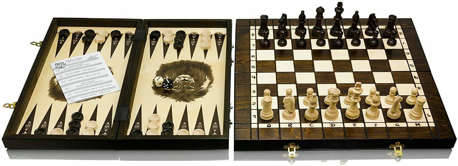 3 giochi in 1: set di scacchi in legno, backgammon e dama/dama (set 40 x 40 cm)