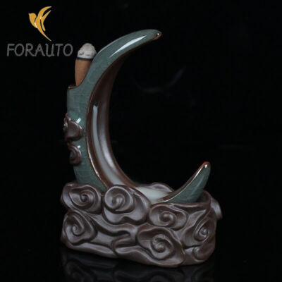 5.3'' Ceramic Auspicious Smoke Clouds Crescent Moon Backflow Incense Burner