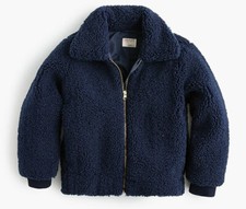 NWT J. Crew Crewcuts Unisex Navy Collared Sherpa Bomber Jacket Kids' 8 Yrs 118 