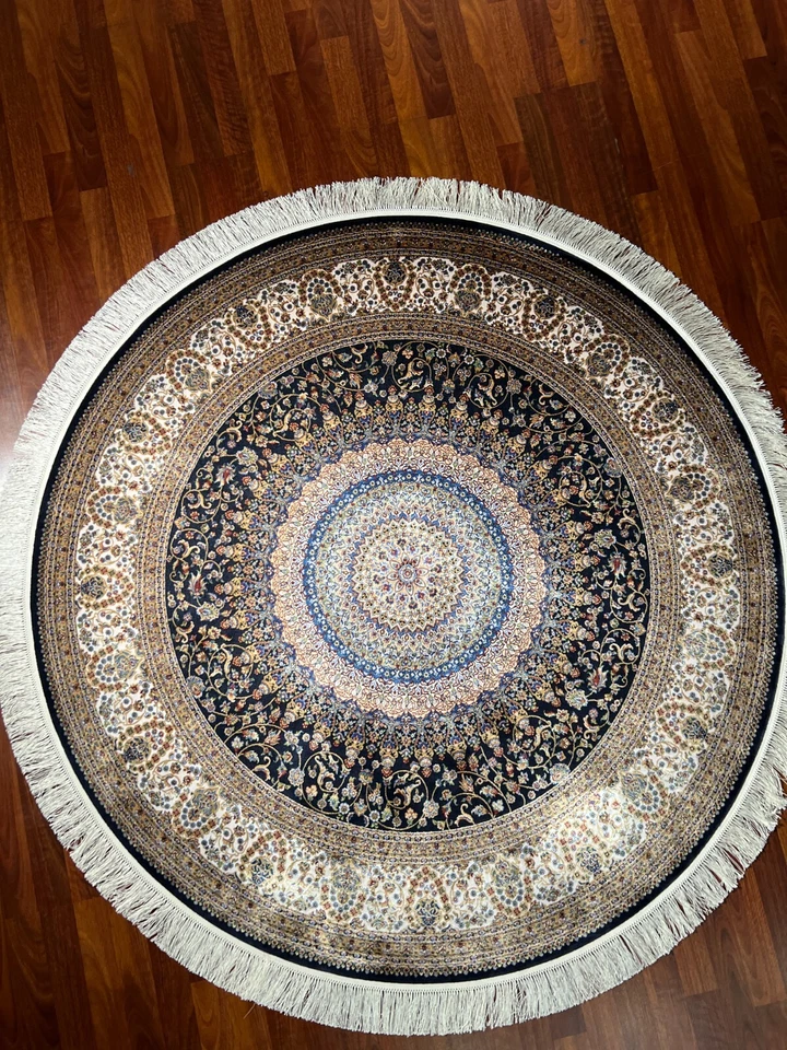 5x5 ft Dark Round Silk Rug – Vintage Circle Rug for Home Decor, Large Size - Image 2 of 4