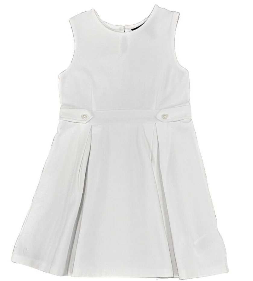 Polo Raulph Lauren Girls White A-Line Cotton Dress 6X Button Faux Belt NWT