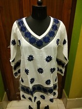 EXTREMELY RARE TOP 100 COTTON TOP L 42" HANDMADE KURTI CHIKAN EMBROIDERY KURTA