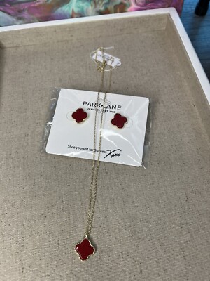 NWT Park Lane Lana Red Earrings And Necklace Quatrefoil Designer Inspired Set
