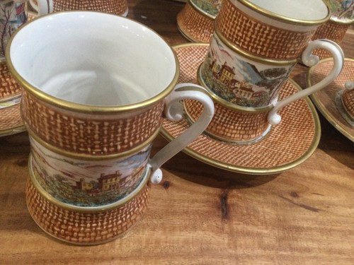Cocoa Set Hand Painted - tuscan landscape SSF Italy 10 Pcs -IMPERFECT AS IS - Picture 4 of 16