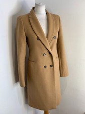 Zara Double Breasted Coat Xs Vgc Camel Wool Blend Jacket Smart Fitted Structured