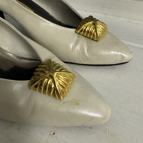 Vintage Valerie Stevens Women's Pump Heels Almond Toe Ivory Pearl Leather 8M - Picture 7 of 10