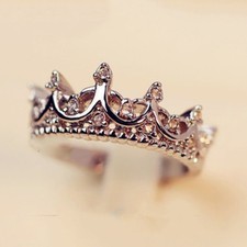 925 STERLING GOLD PLATED QUEENS CROWN CRYSTAL RHINESTONE  RING SIZES 5 TO 9