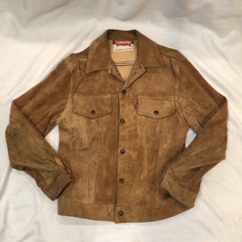 Levis Big E Suede Leather Jacket Trucker Split Cowhide ~ VINTAGE 1960s Size S ?