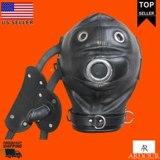 Genuine Cowhide Leather Costume Reenactment Gear Padded Mask Hood with Mouth Gag