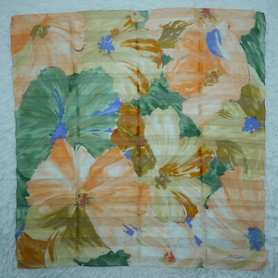J.G.Dubois Art Orange Flower Silk Scarf Scarves 34.5'' X 35'' P416
