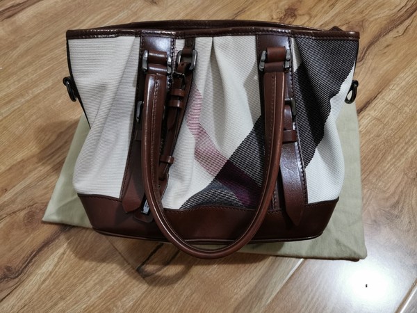 Burberry Brown Leather And Mega Check Canvas Lowry Tote