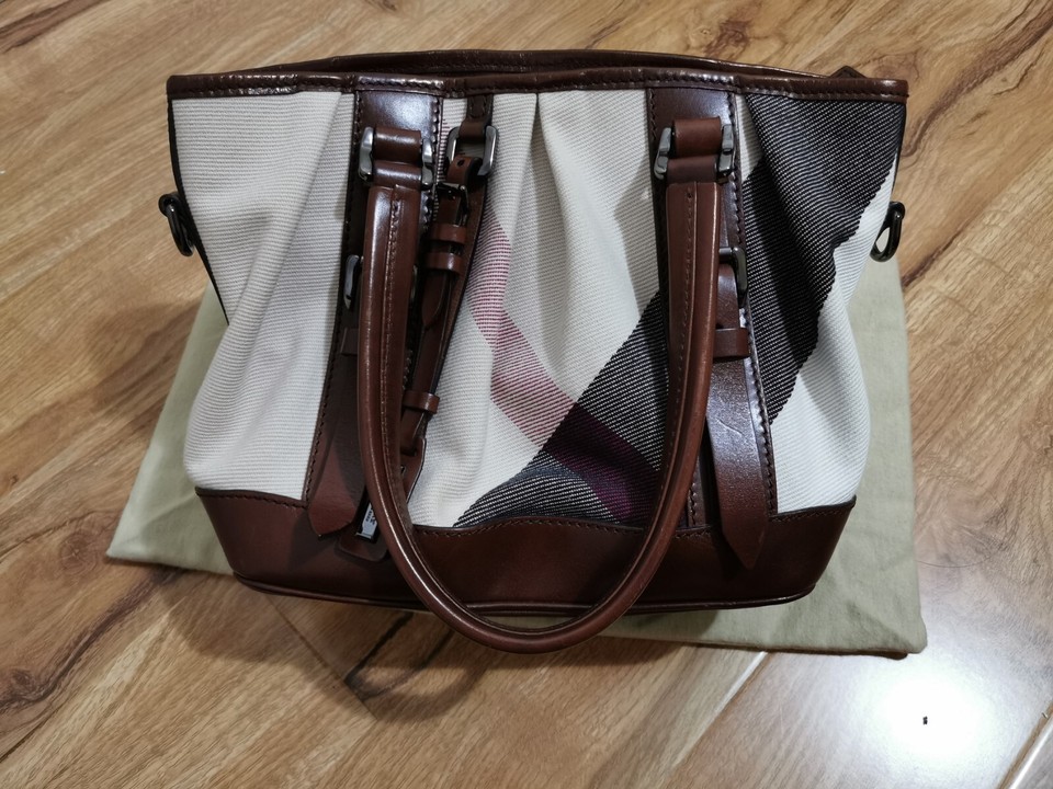 Burberry Brown Leather And Mega Check Canvas Lowry Tote