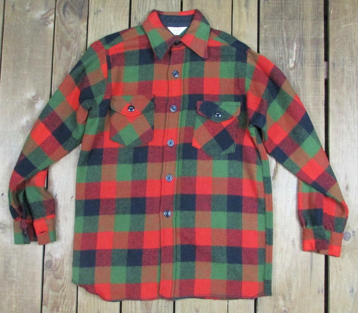 Vintage 1950s Frostproof Wool Camp/Work Shirt Color Block Plaid