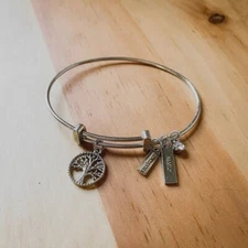 Lia Sophia Family Tree of Life Silver Tone Expandable Charm Bangle Bracelet