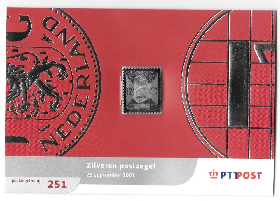 SELLO DE PLATA DE 12,75 FLORINES DE LOS PAÍSES BAJOS 2001 sellado en carpeta B3 Foto 2 de 3