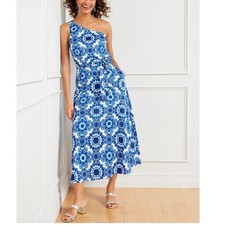 Talbots Blue and White One Shoulder Maxi Dress Size 14 NWT