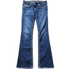Rock Revival 27 Adorna Bootcut Jeans Womens Dark Wash Embellished Fleur De Lis