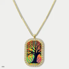 New Colorful Tree of Life Pendant Necklace Chain Graphic Dog Tag Chain Gift Desi