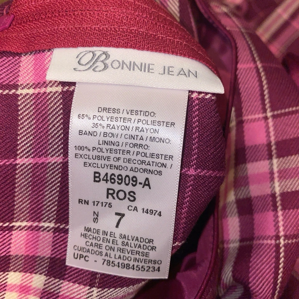 Vestido Bonnie Jean para niñas a rayas púrpura y rosa talla 7 con lazo Foto 3 de 4