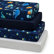 David's Kids 4 Pack Fitted Crib Sheets - Ultra Soft, Breathable Baby, Navy Dino