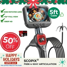 🔥5FT 4-Way 720° Articulating Borescope Industrial Endoscope Inspection Camera