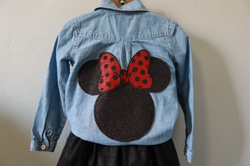 Upcycle Girls Black Tulle Skirt Denim Shirt Outfit Minnie Mouse Size 4T Old Navy - Picture 6 of 8