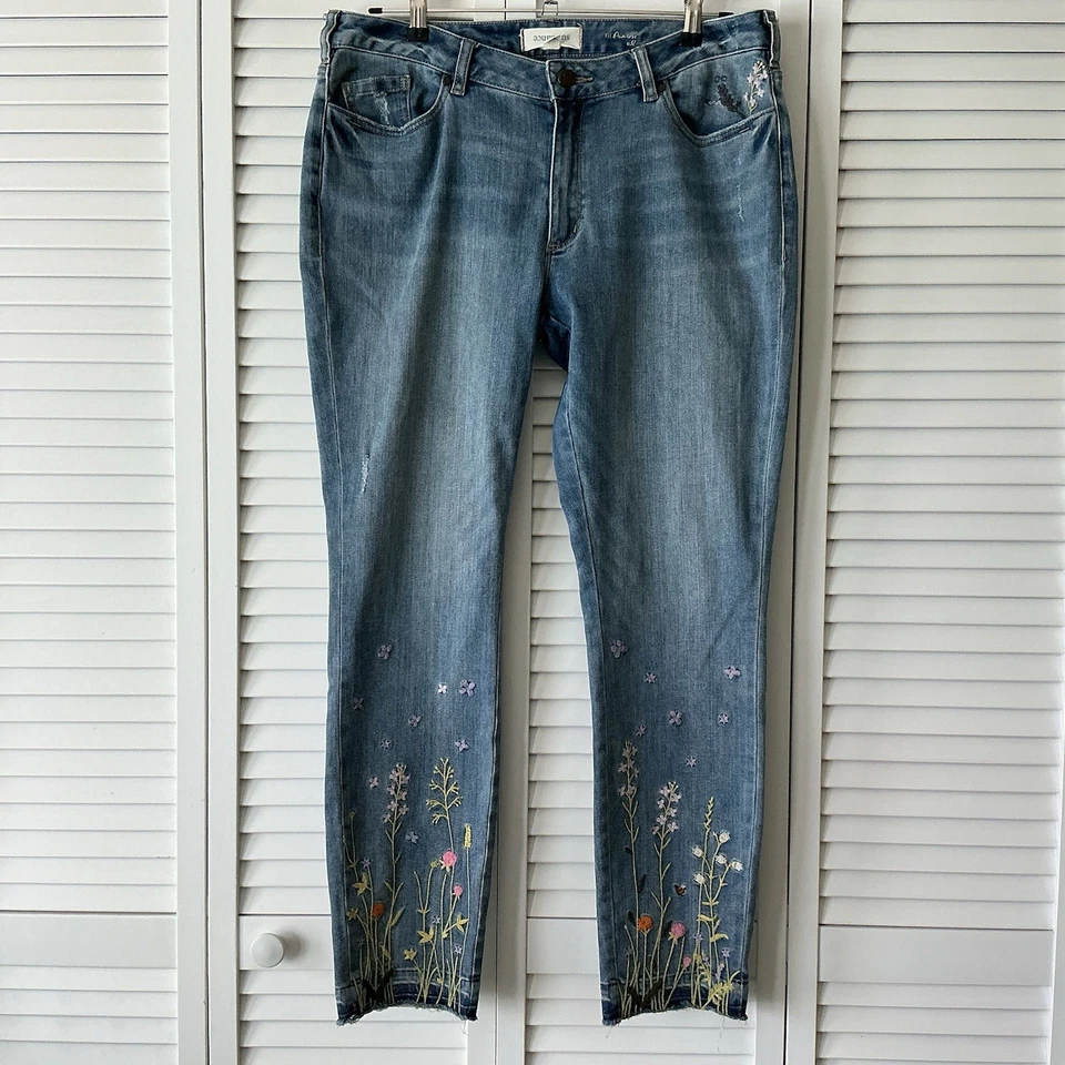Pantalones de mezclilla para mujer Sundance Primrose Secret Garden talla 32 bordados boho cottagecore Foto 3 de 4
