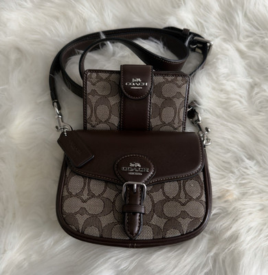 Coach Signature Logo Brown Crossbody Bag Buckle Closure w/ Pouch, Strap