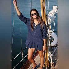 Free People || Free-Est Checkin' In Mini Dress Popover Tunic Navy Blue XS