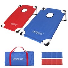 Portable Cornhole Set Outdoor Game 2 Boards 8 Bean Bags Carry Case Red Blue