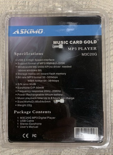 NEW Askimo Music Card Gold Wallet Pocket Size MP3 Player - Picture 2 of 2